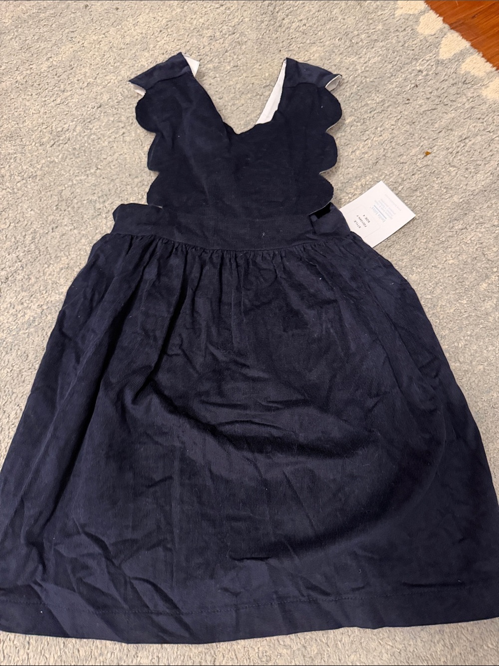 bella bliss Navy Scallop-Back with bow corduroy Girls Dress